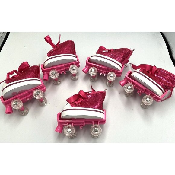 Build a Bear BAB Lot Pink Sparkle Glitter High Top Sneakers Shoes Roller Skates - Picture 9 of 15